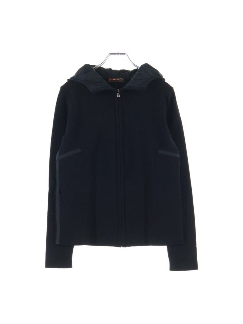 Prada Sport Nylon Trim Knit Zip Up Hoodie Black Cotton